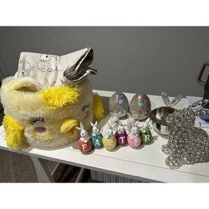 Easter Decor Bundle Martha Stewart Eggs Plush Chick Basket Crystal Bunny 13pc